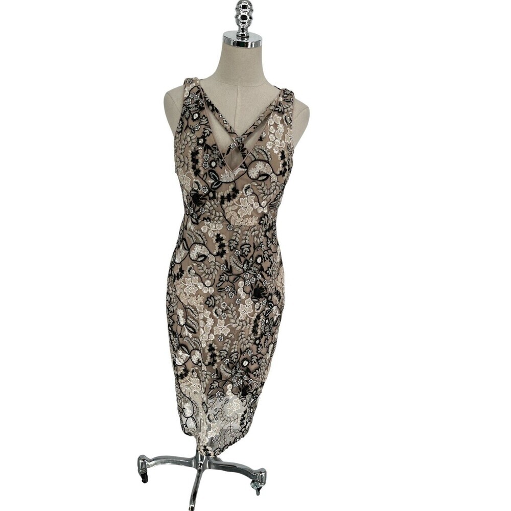 Marciano Dress Women's Size 6 Beige Black Floral Paisley Sleeveless